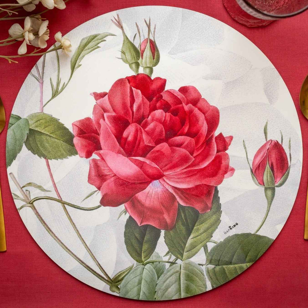 Set of 2 round hardboard placemats «Roses», 100% Made in Italy