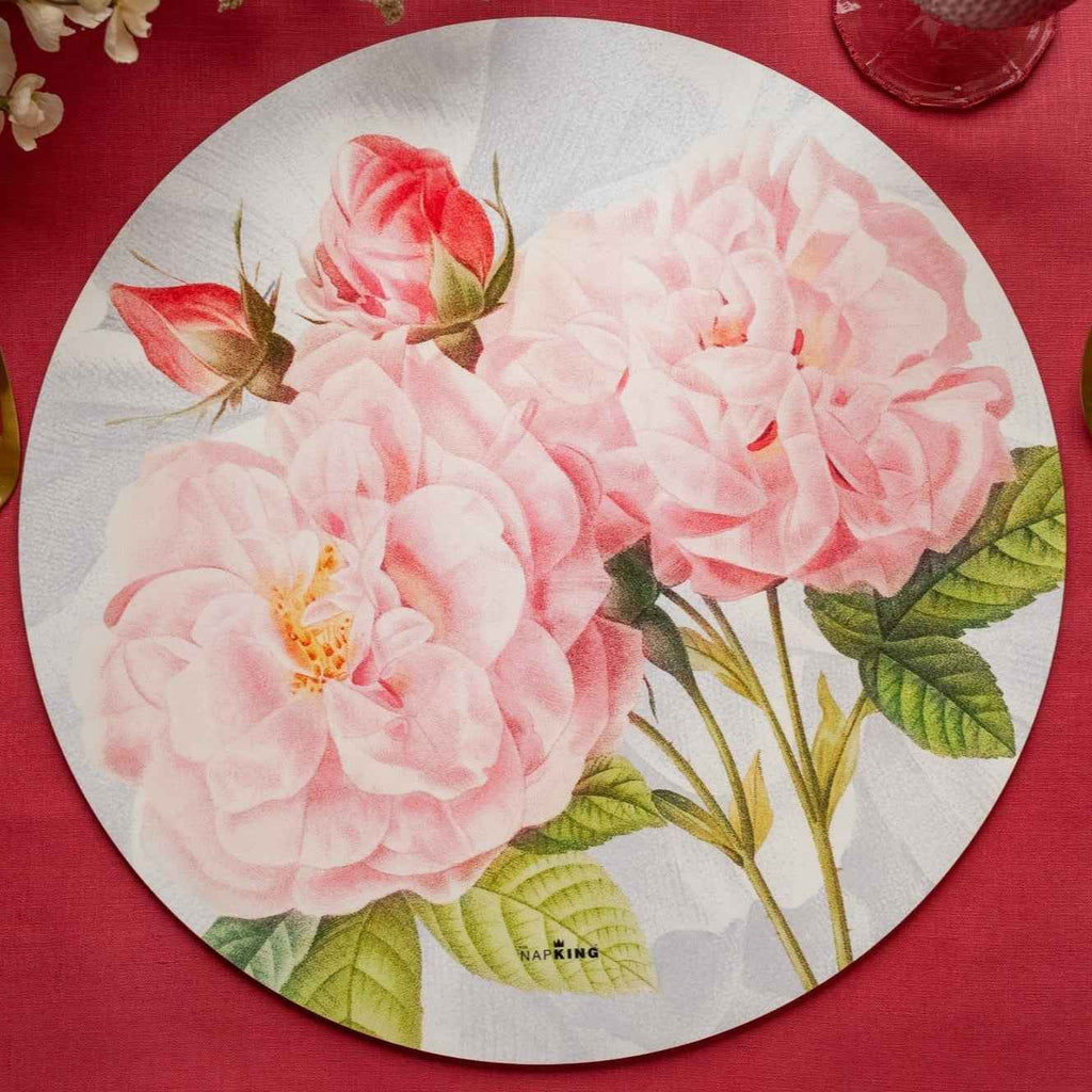 Set of 2 round hardboard placemats «Roses», 100% Made in Italy