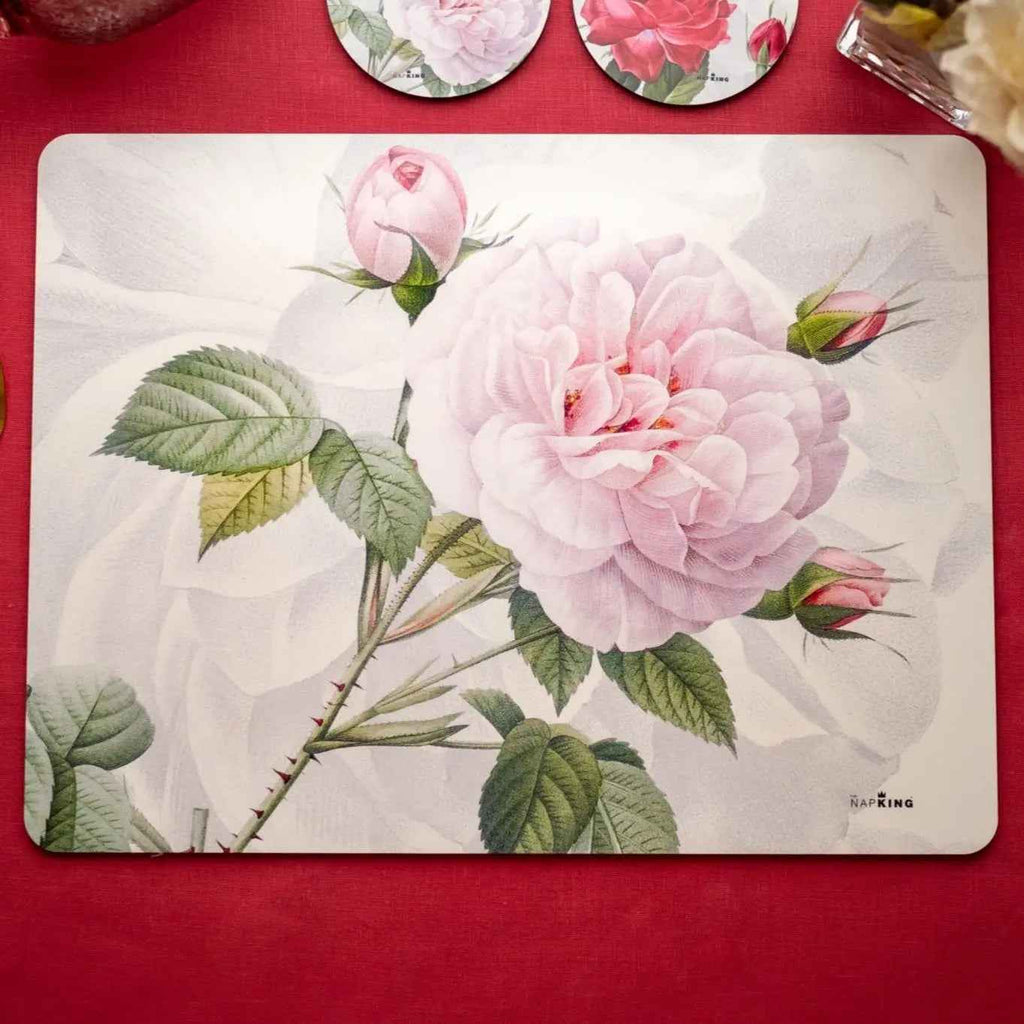 Set of 2 rectangular hardboard placemats «Roses», 100% Made in Italy