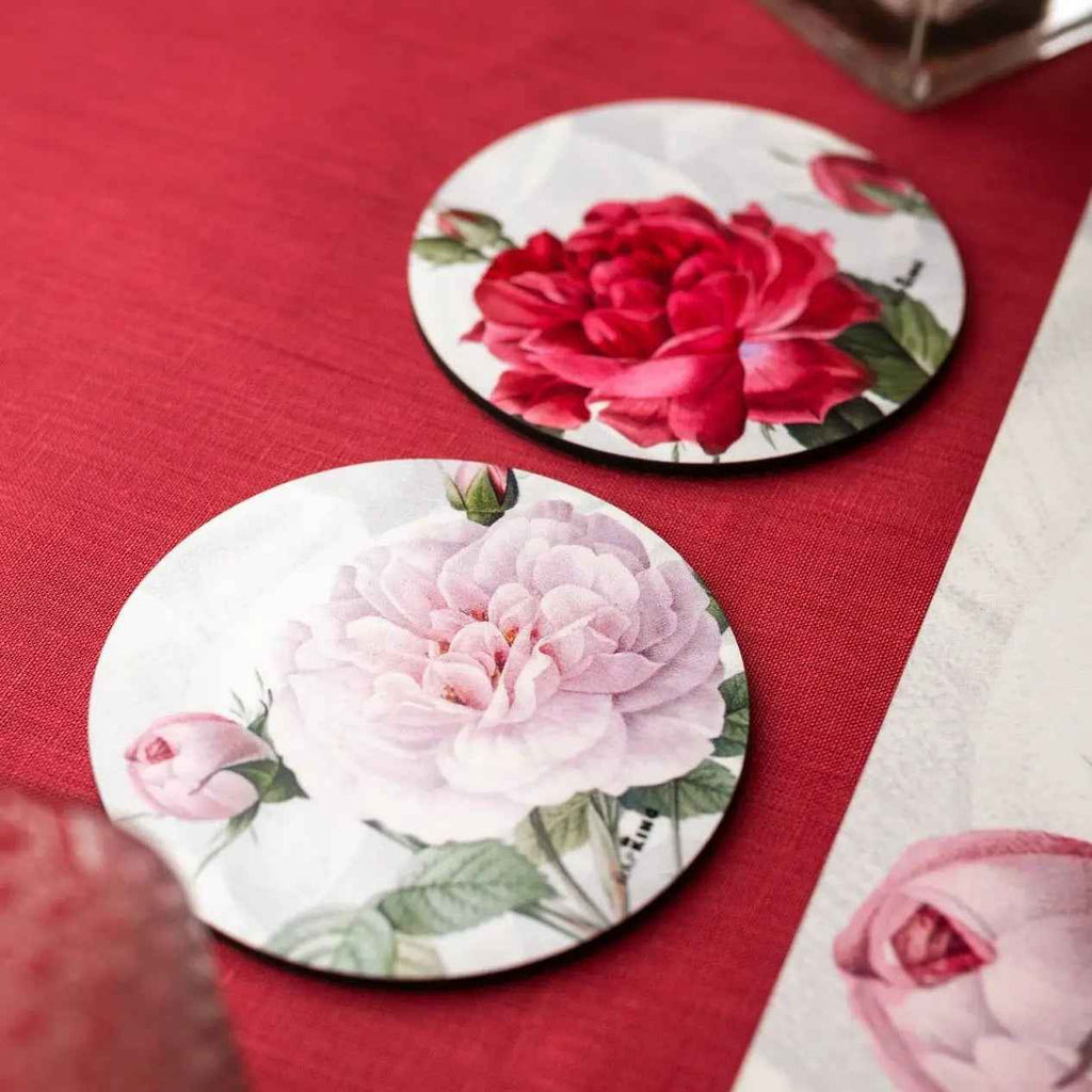 Set of 2 coasters «Roses» wood and cork - 100% Made in Italy