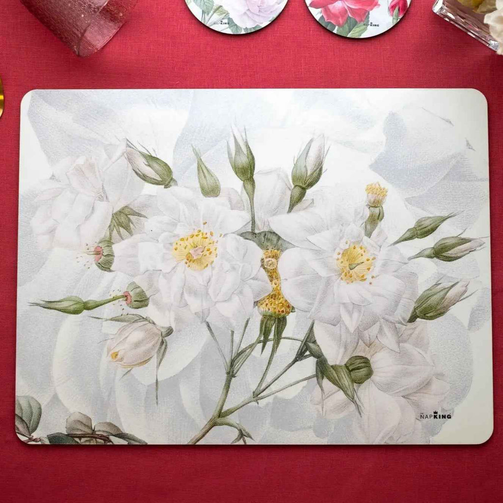 Set of 2 rectangular hardboard placemats «Roses», 100% Made in Italy