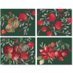 Grenade Green set of four Cotton Satin placemats with pomegranate and poinsettia print, view 2
