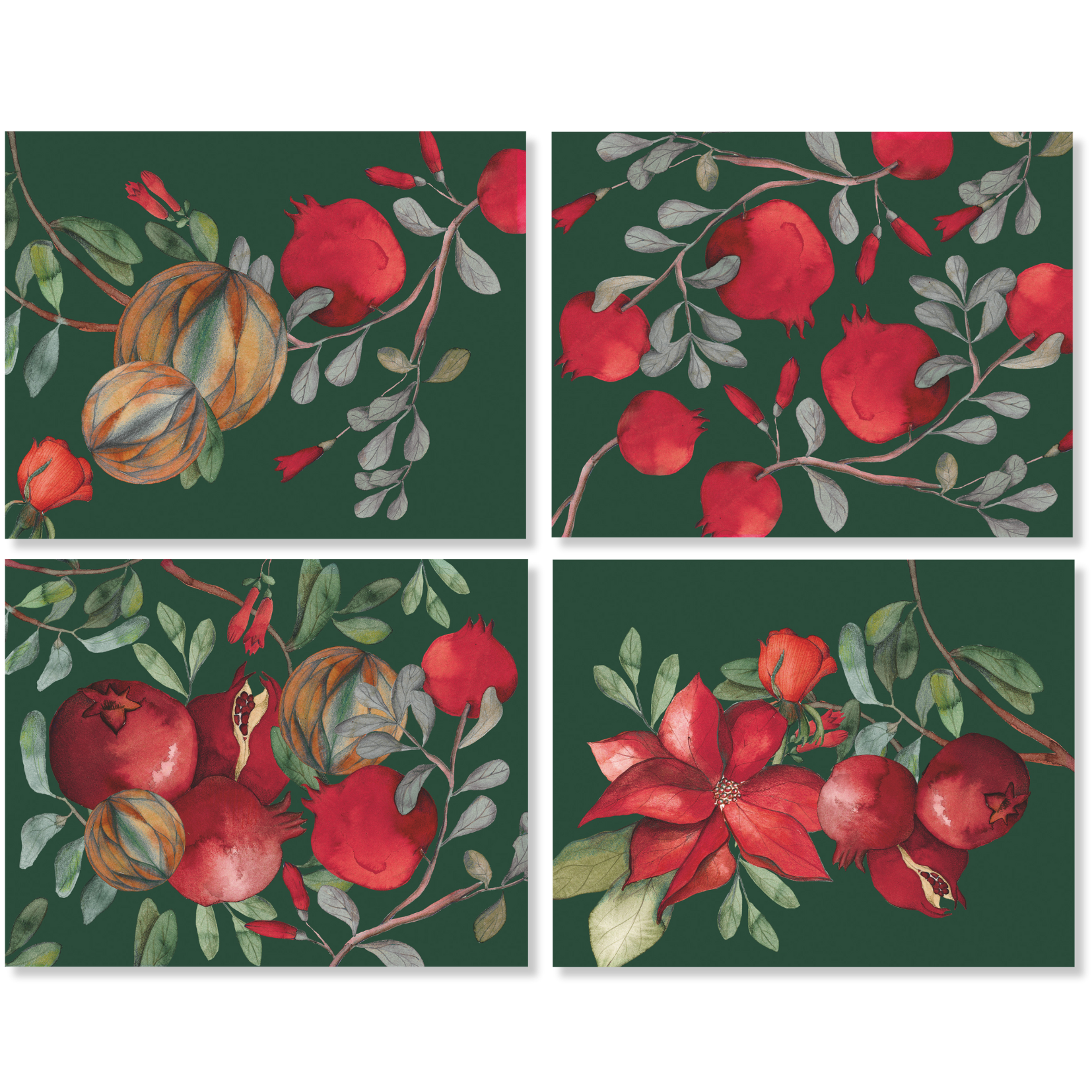 Set of 4 Placemats «Grenade» Green Variant Cotton Satin 100% Made in Italy - The Napking