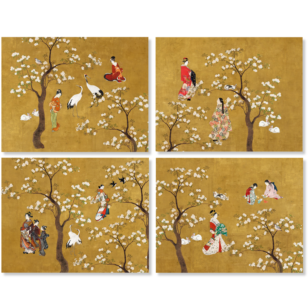 Ukiyo set de cuatro lino premium manteles individuales con estampado de inspiración japonesa, vista 2