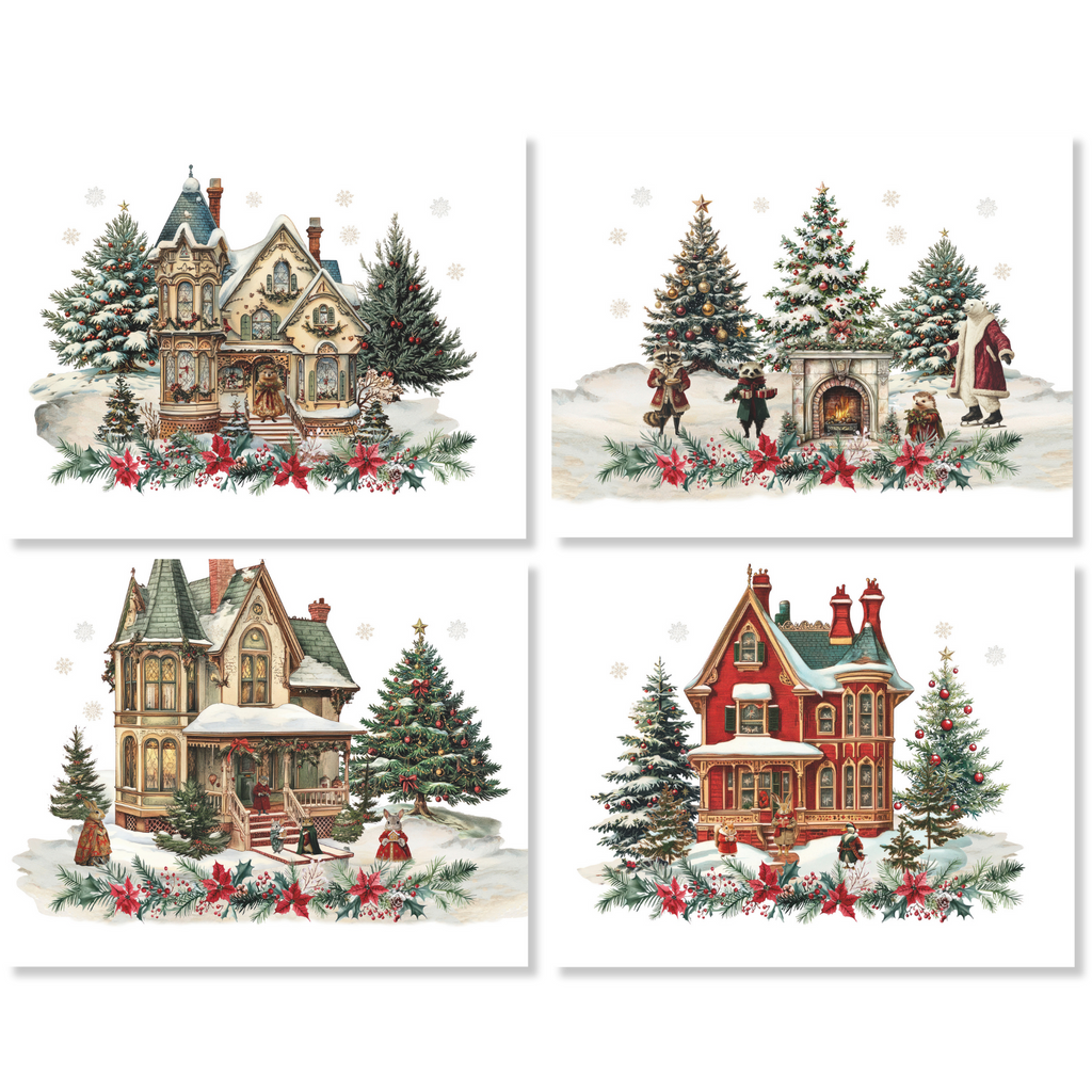 Set of 4 Placemats «Xmas Village» Linen 100% Made in Italy - The Napking