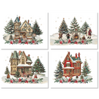 Xmas Village set of four Pure Linen placemats with Christmas village print, view 2