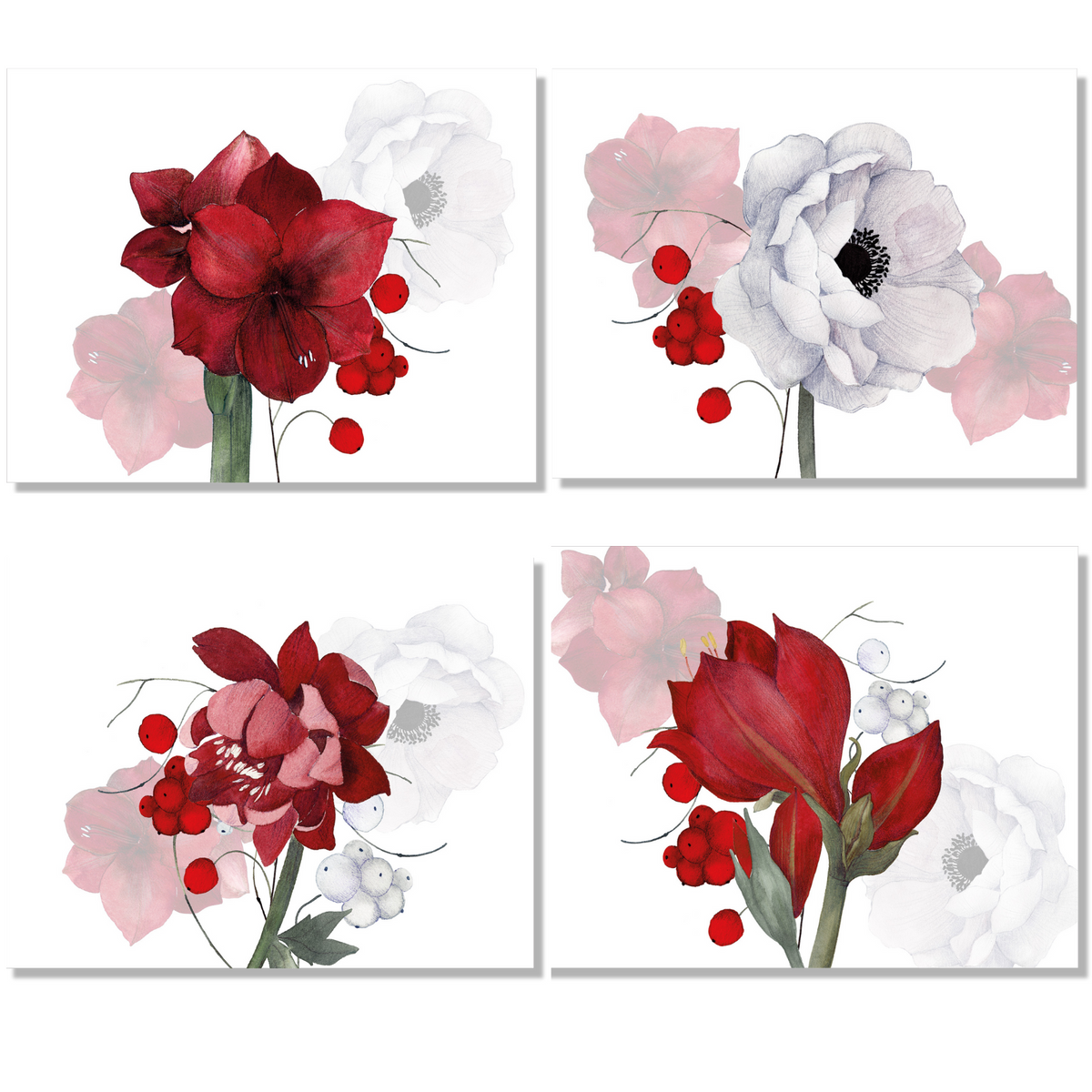 Anemoni set of four pure linen floral placemats, view 2