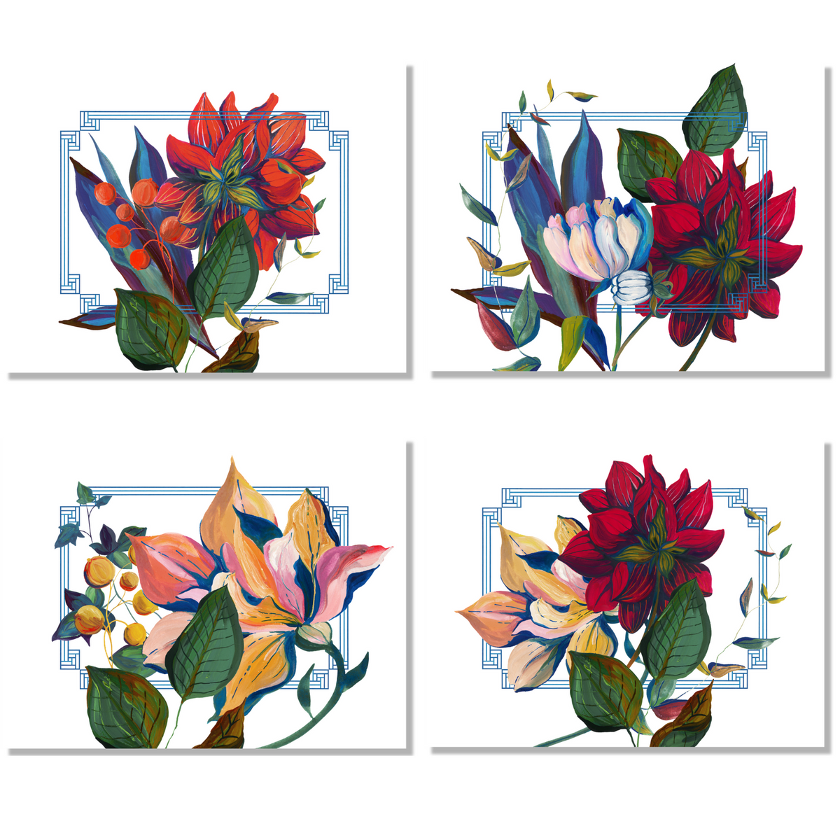 Set of 4 Placemats «Dahlia» Linen 100% Made in Italy The Napking