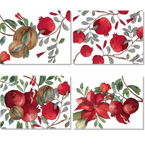Grenade set de cuatro Cotton Satin manteles individuales con pomegranate print, vista 2