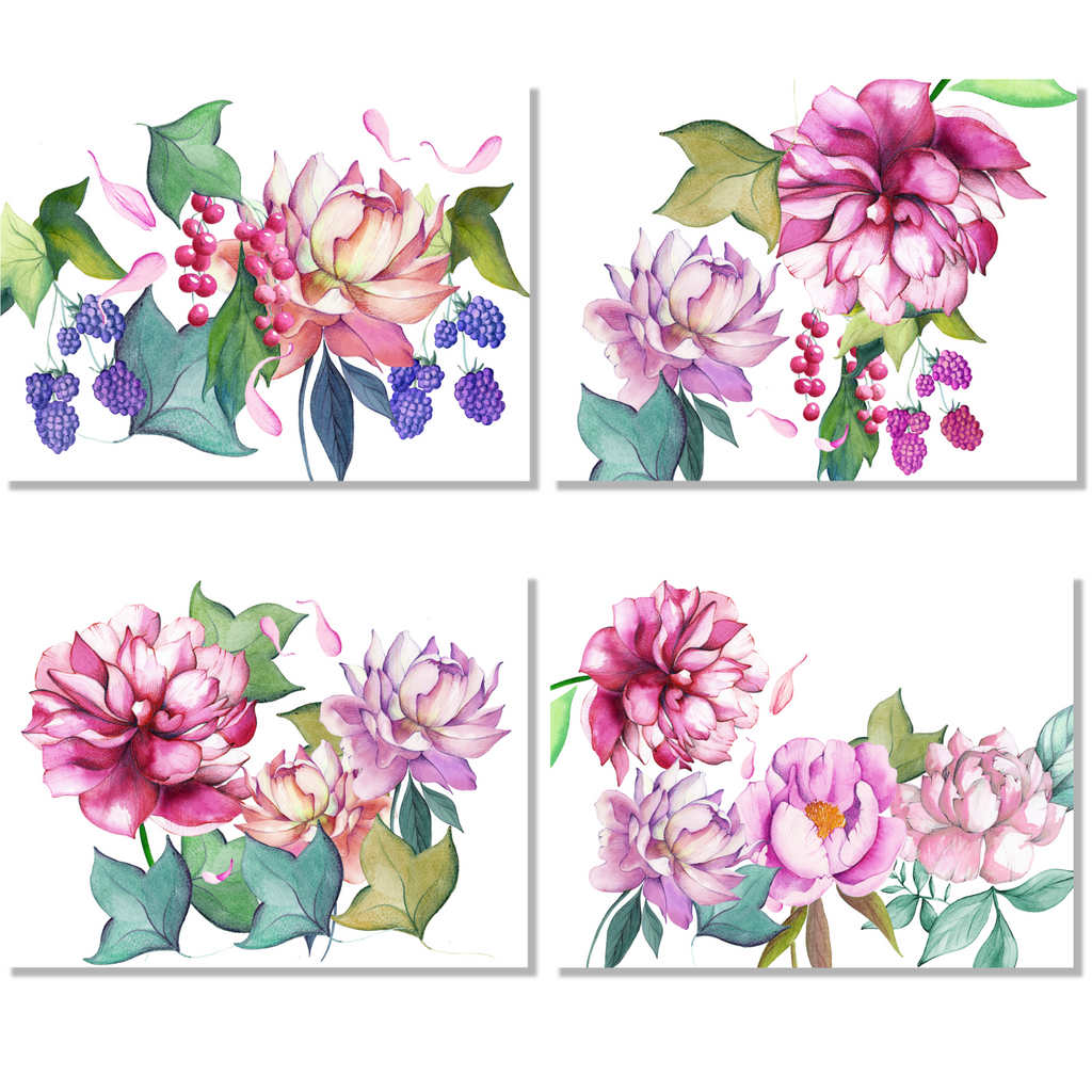 Set of 4 Placemats «Peonia» Cotton Satin 100% Made in Italy
