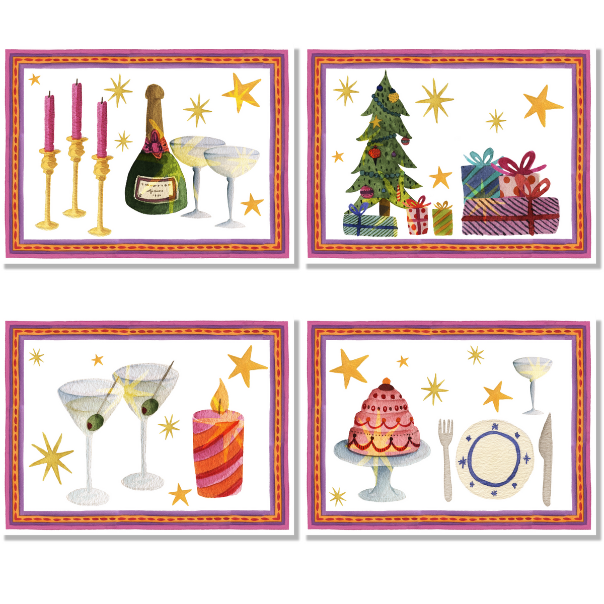 Set de 4 sets de table en satin de coton Xmas Party 100% Made in Italy - Noël italien The Napking