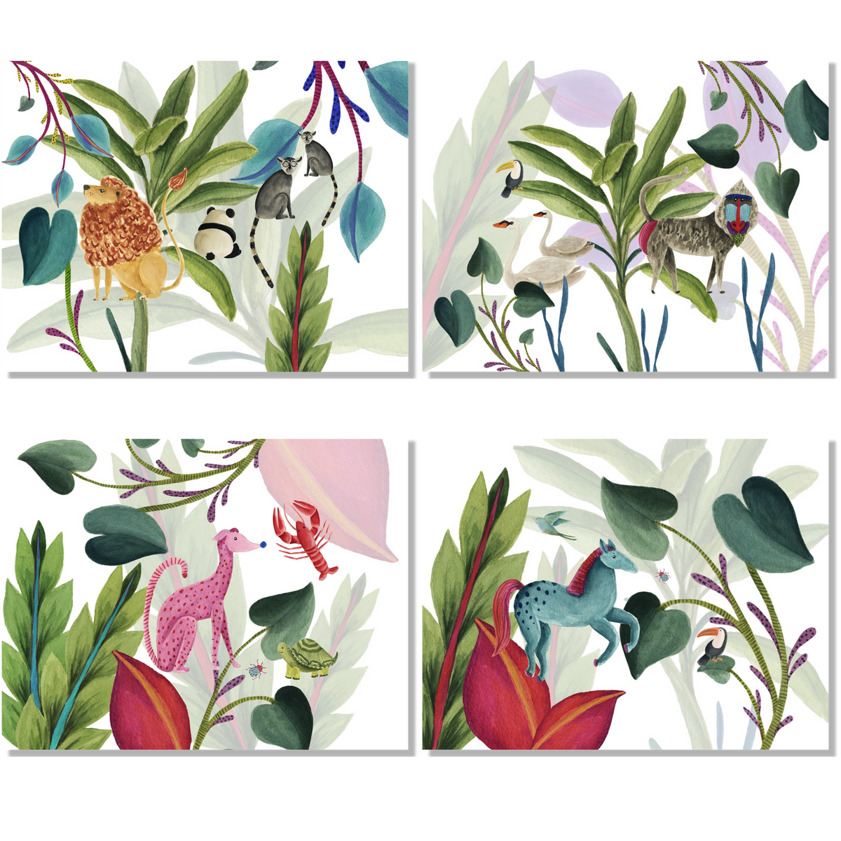 Set de 4 Manteles individuales «Funky Animals» Cotton Satin 100% Made in Italy - The Napking