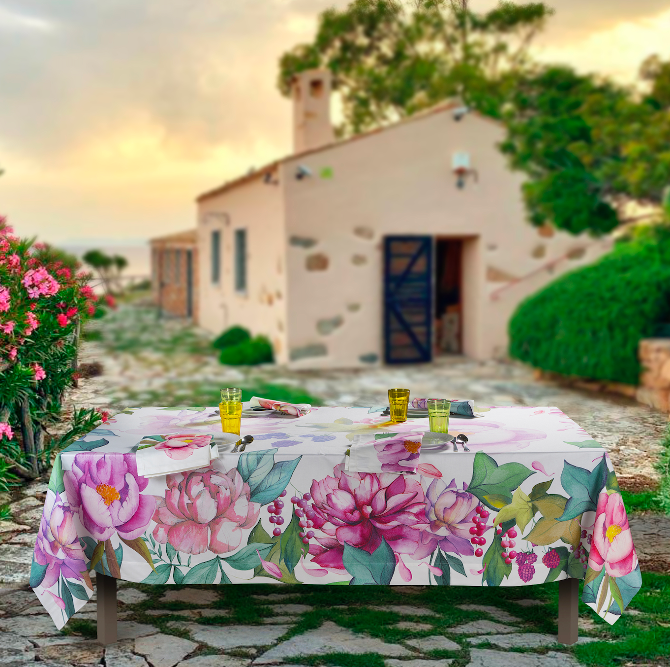 Cotton Satin Tablecloths Peonia 100% Made in Italy - The Napking