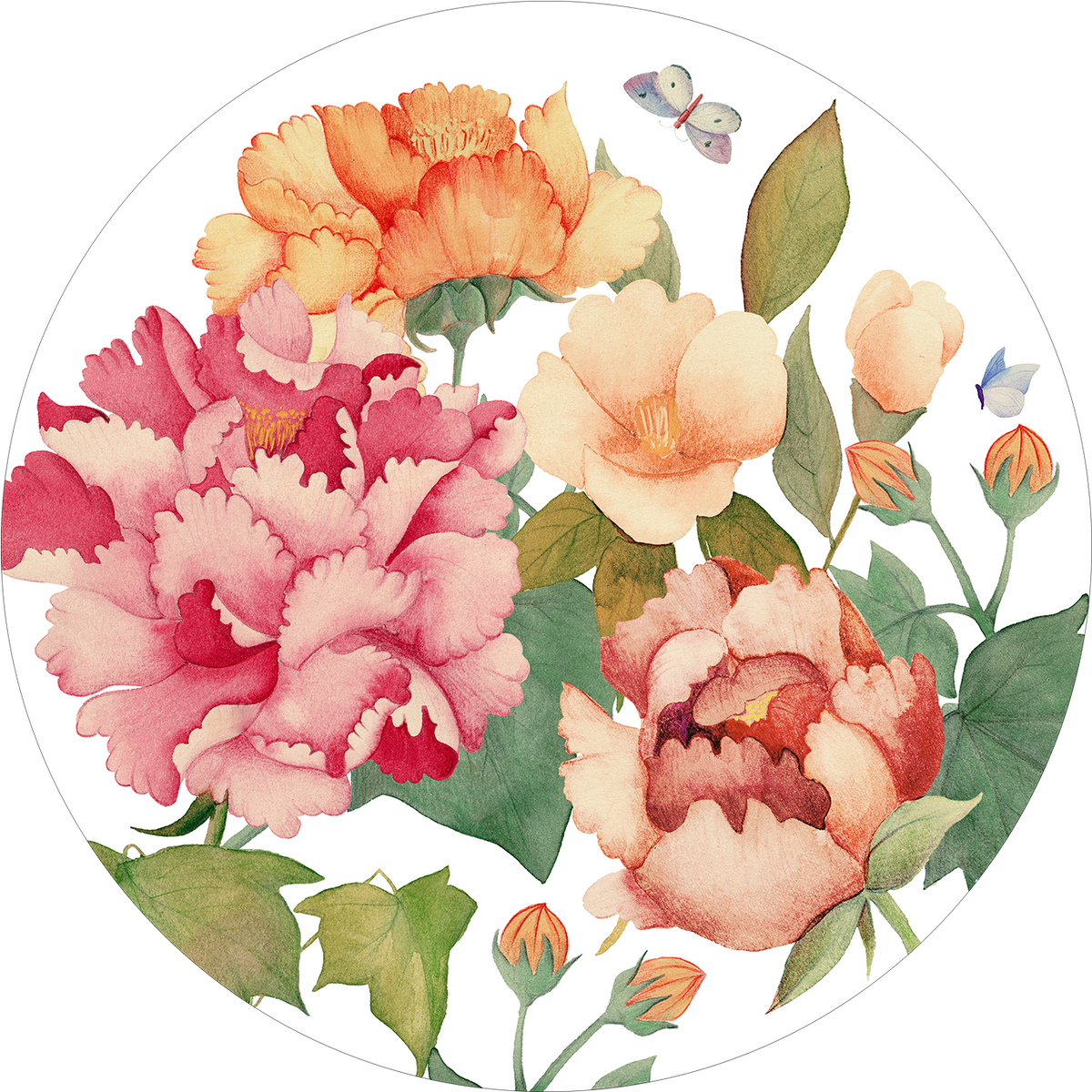 Set of 2 round hardboard placemats «Peony» 100% Made in Italy - The Napking