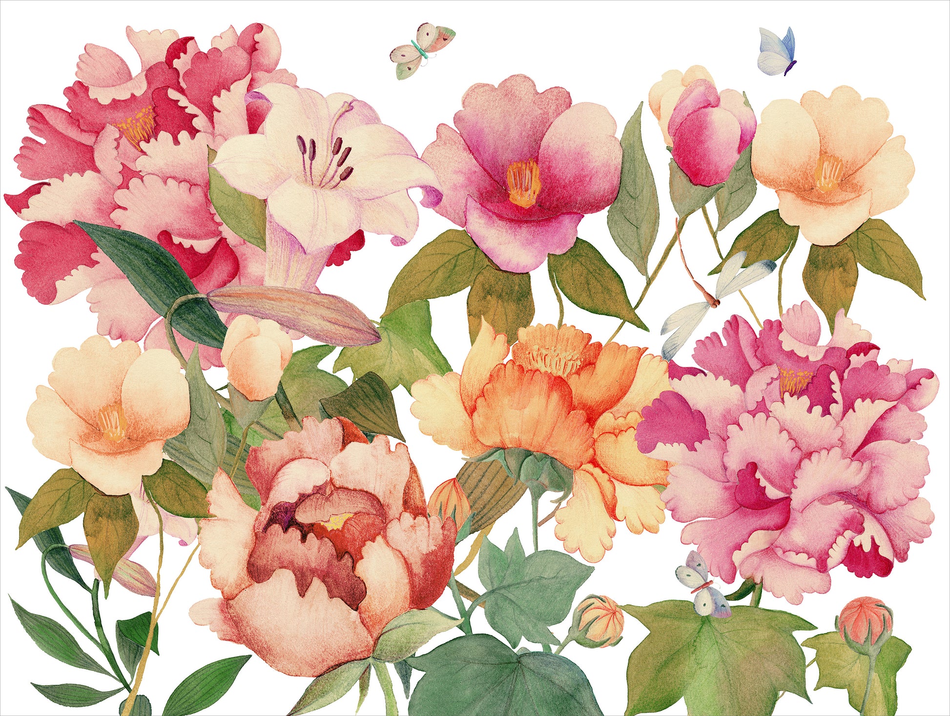Set of 2 rectangular hardboard placemats «Peony», 100% Made in Italy - The Napking