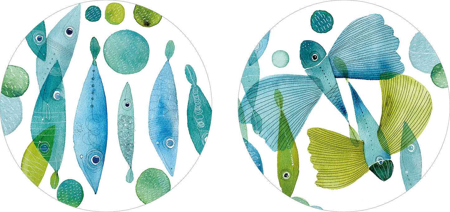 Set of 2 round hardboard placemats Pesci volanti 100% Made in Italy