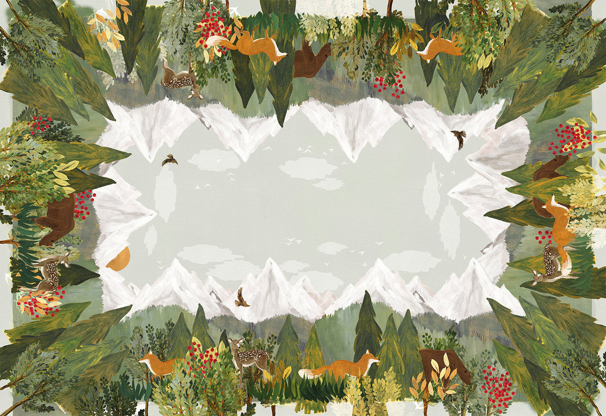 Reinard Pure Linen tablecloth with seasonal illustrated print, 110 × 110 cm