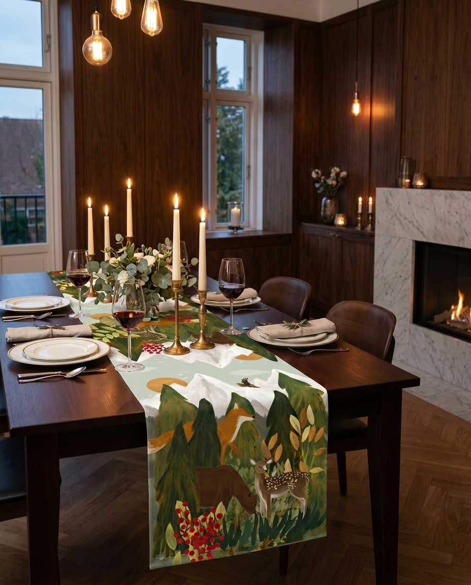 Reinard lin pur table Chemin de table avec seasonal illustrated imprimé