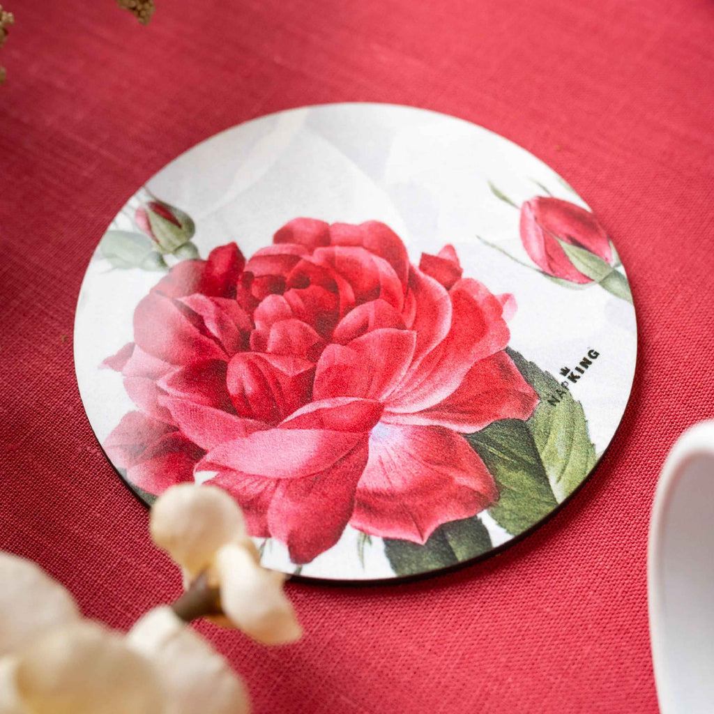 Set of 2 coasters «Roses» wood and cork - 100% Made in Italy