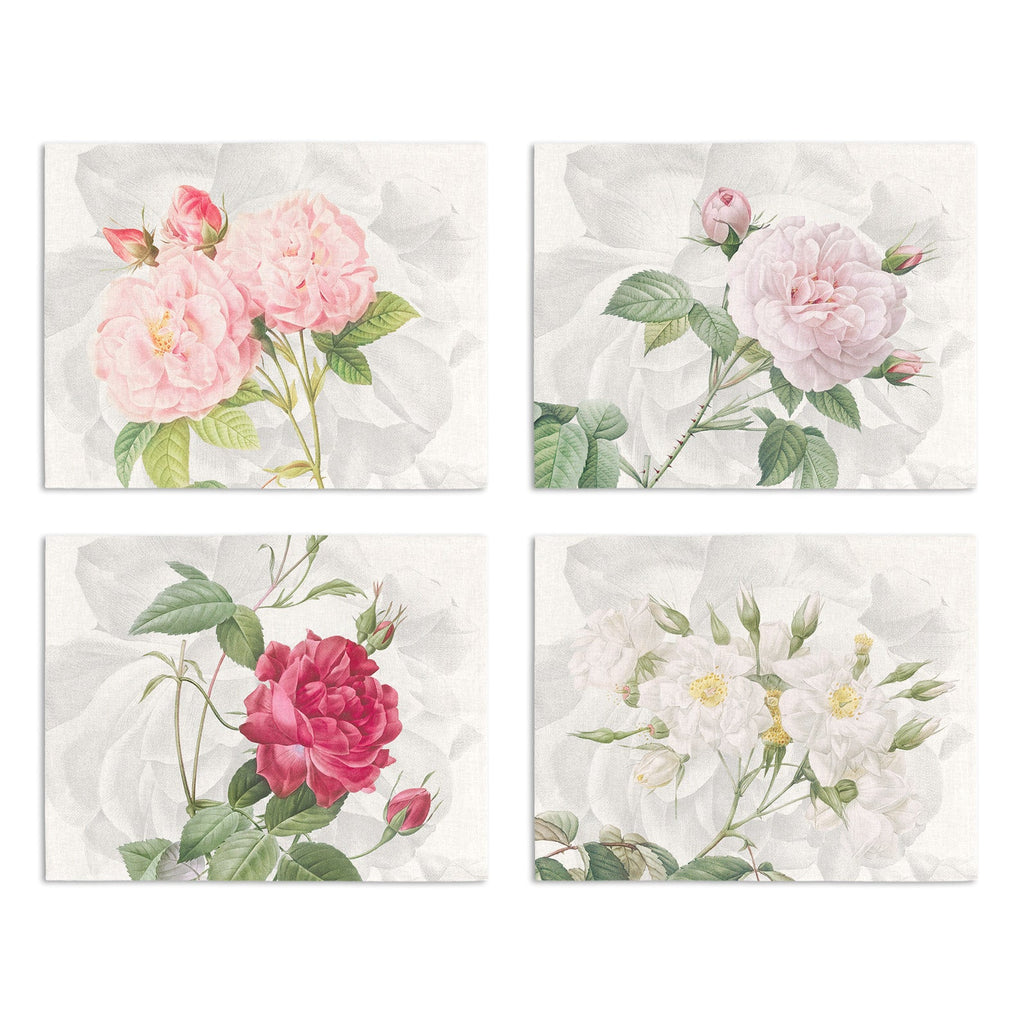 Set of 4 Placemats «Roses» Linen 100% Made in Italy The Napking