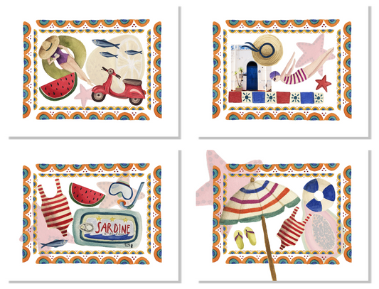 Set of 4 Placemats «Collage» Cotton Satin 100% Made in Italy