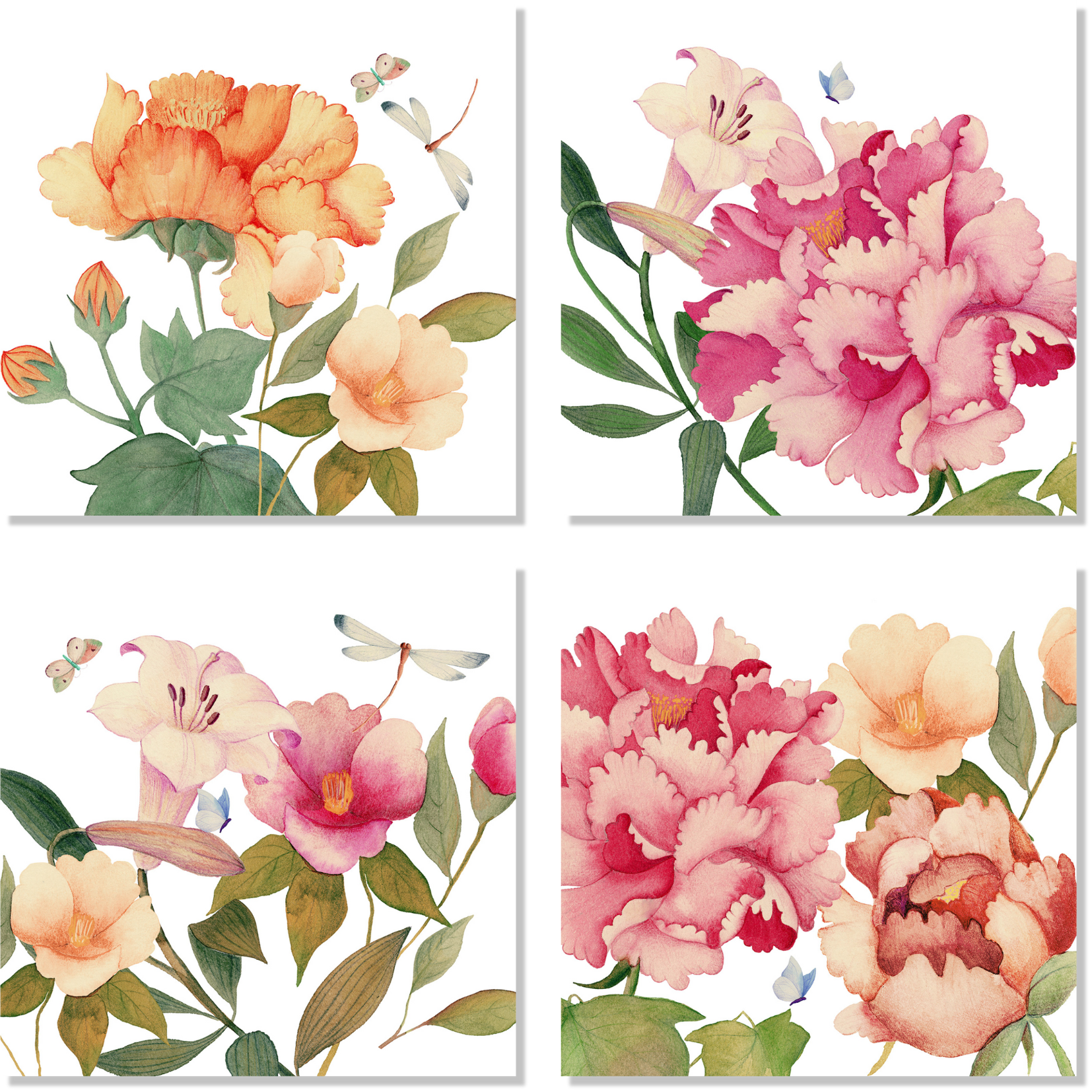 Set Of 4 Napkins «Peony» 100% Made in Italy - The Napking