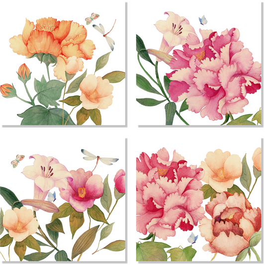 Set Of 4 Napkins «Peony» 100% Made in Italy
