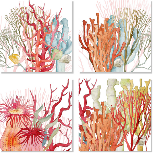 Set Of 4 Napkins Premium Linen «Corals» 100% Made in Italy