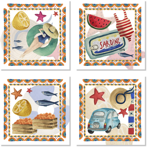 Set de 4 serviettes en satin de coton «Collage» 100% Made in Italy | The Napking