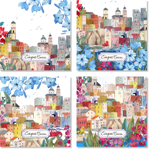 Set Of 4 Servilletas «Cinque Terre» 100% Made in Italy The Napking