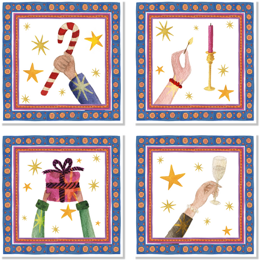 Set of 4 Napkins Satin «Xmas Party» 100% Made in Italy