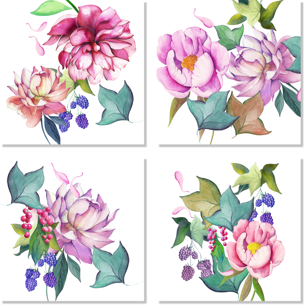 Set of 4 Napkins Satin «Peonia» 100% Made in Italy - The Napking