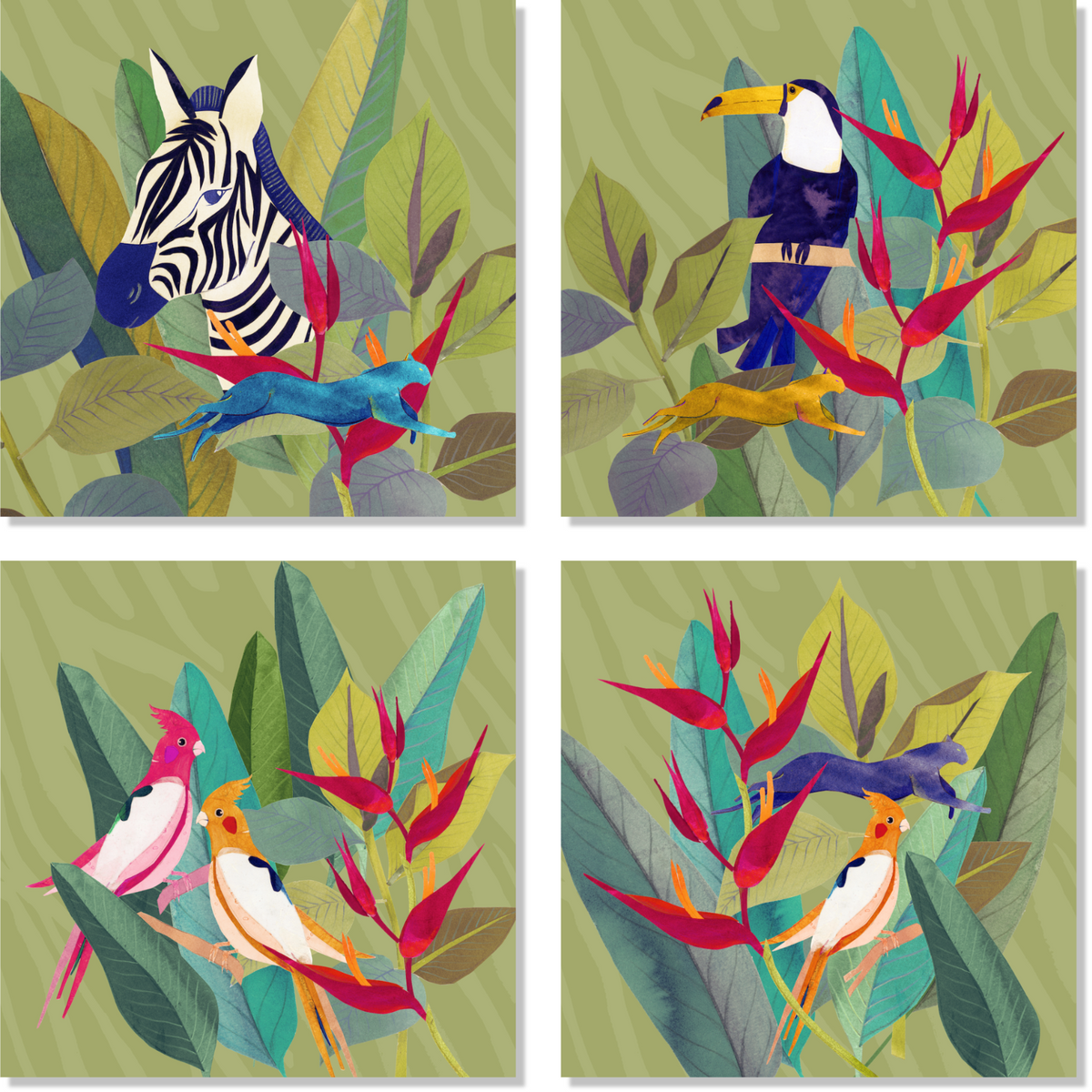 Set de 4 serviettes en satin de coton «Jungle» 100% Made in Italy The Napking