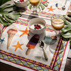 Set of 4 Placemats «Summer Party» Cotton Satin 100% Made in Italy The Napking