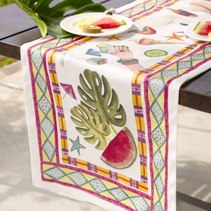 Satin Table runner «Summer Party » 100% Made in Italy