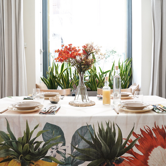 Linen Tablecloth «Dahlia», 100% Made in Italy