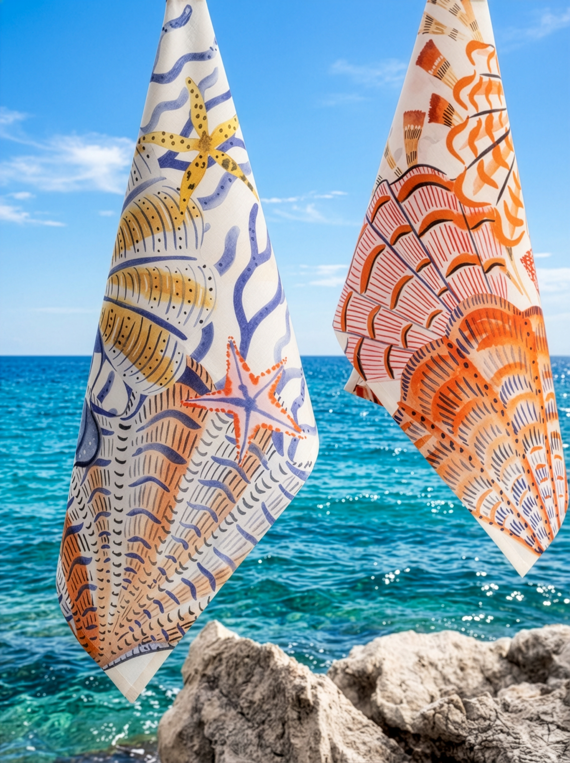 Kitchen Towels Shell Bay, 100% Made in Italy