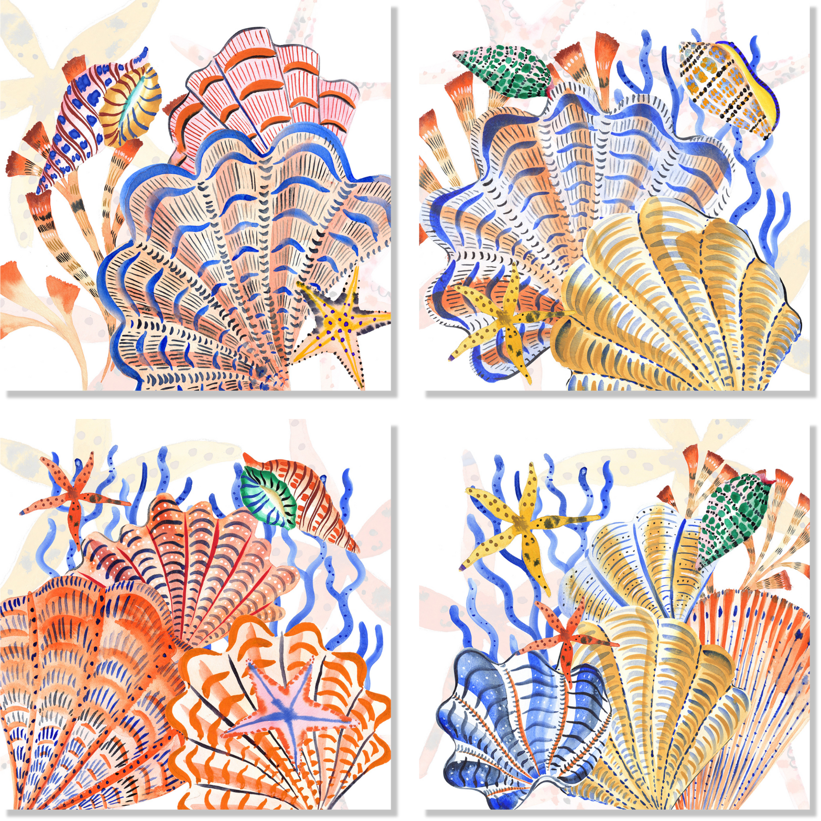 Set of 4 Napkins Satin Shell Bay 100% Made in Italy