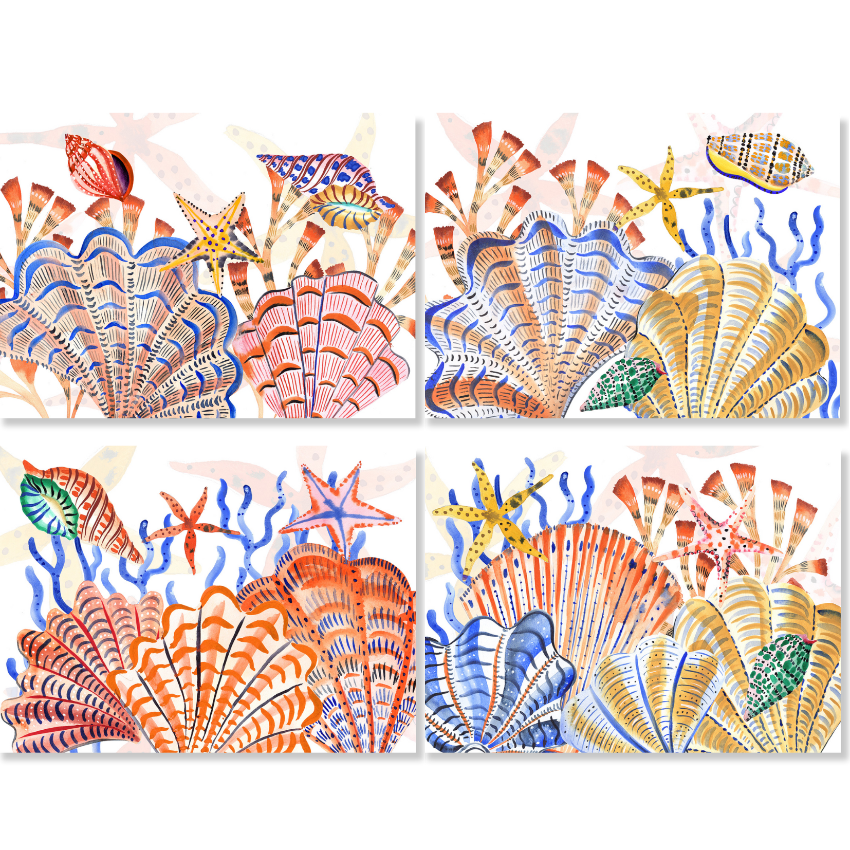 Set of 4 Placemats Shell Bay Cotton Satin 100% Made in Italy