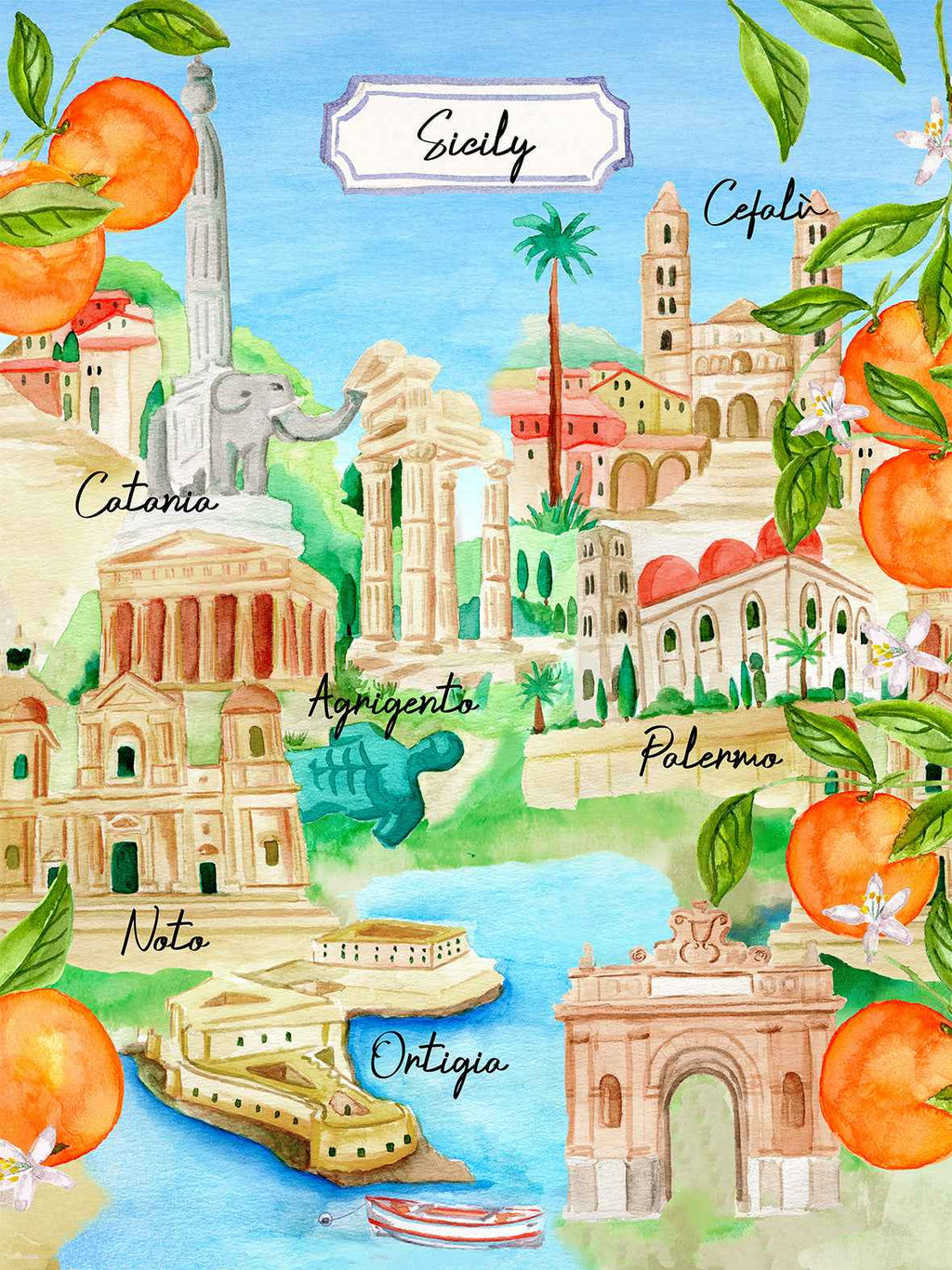 Kitchen Towels Sicily, 100% Made in Italy