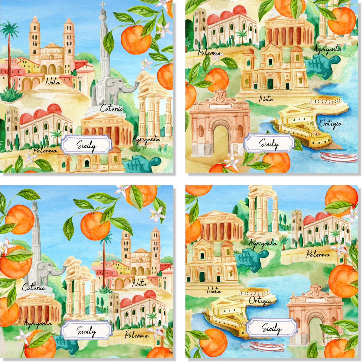 Lot de 4 serviettes Sicily 100% Made in Italy