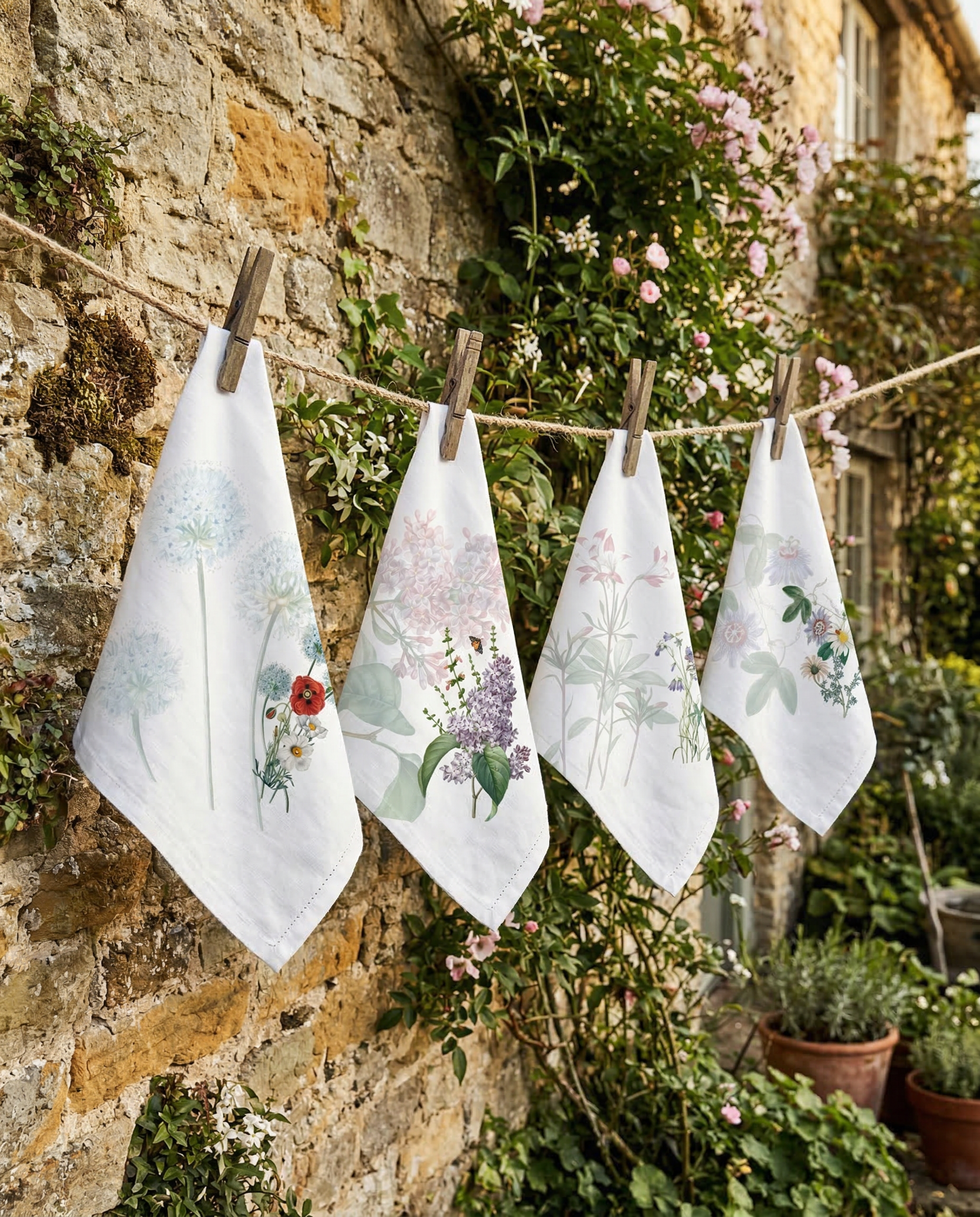 Set Of 4 Napkins Spring 100% Made in Italy