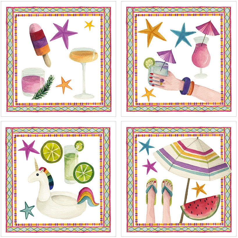 Set of 4 Napkins Satin Summer Party