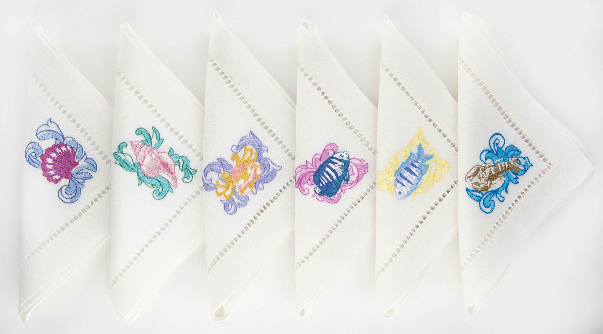 Tobago Deep Blue Set of 6 Hand-Embroidered Napkins