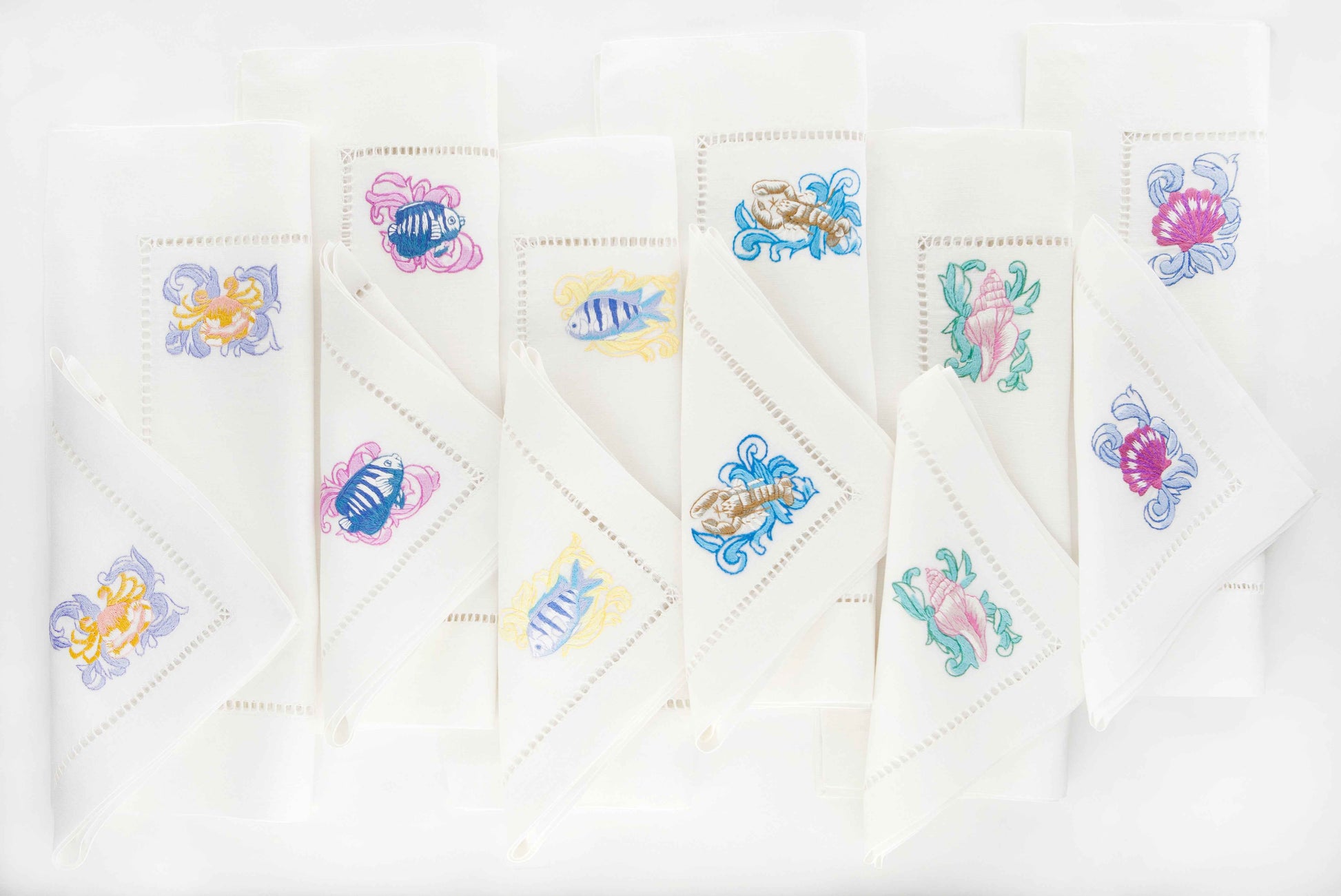 Tobago Deep Blue Set of 6 Hand-Embroidered Placemats and 6 Napkins
