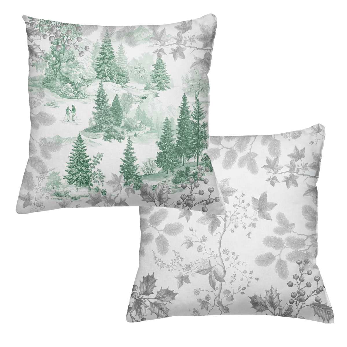 Toile De Jouy decorative velours cushion avec pastoral imprimé, Green
