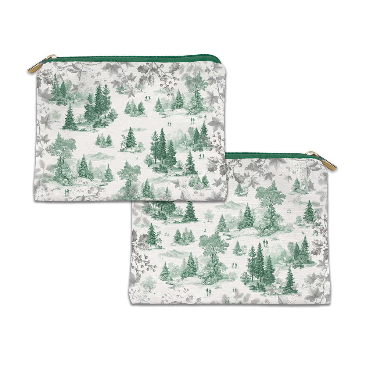 Toile De Jouy velvet trousse con pastoral print, verde
