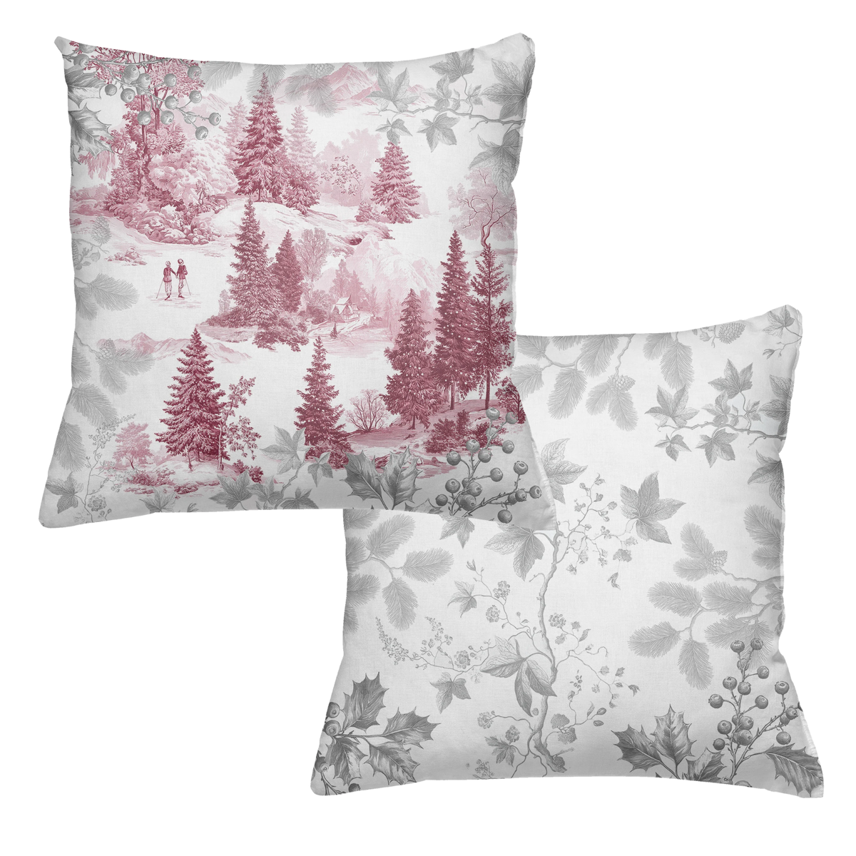 Toile De Jouy decorative velours cushion avec pastoral imprimé, Blue