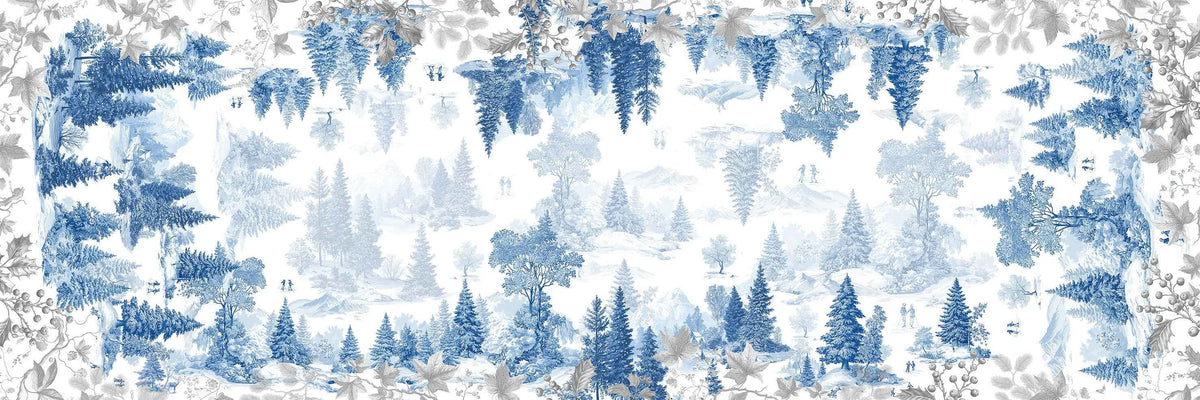 Toile De Jouy lin premium table Chemin de table avec pastoral imprimé, 80 × 250, Blue