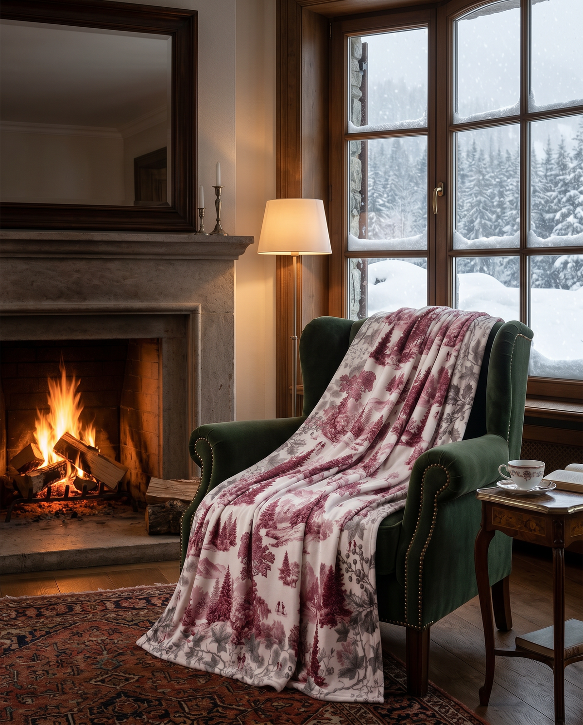 Toile De Jouy Plaid en velours, The Napking home textile, Ruby